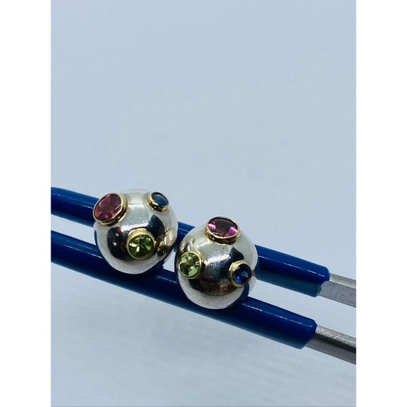 Tiffany & Co. Etoile Ball Earrings Sterling 18K Gold Tourmaline Sapphire Peridot - Picture 7 of 11